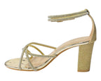 Crossover Block Heel Diamante Strappy Shoes