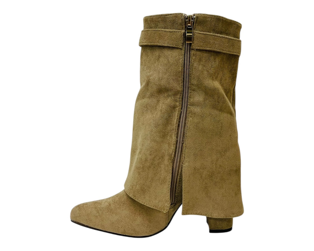 Faux Suede Fold Over Padlock Ankle Boots