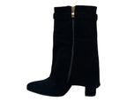 Faux Suede Fold Over Padlock Ankle Boots