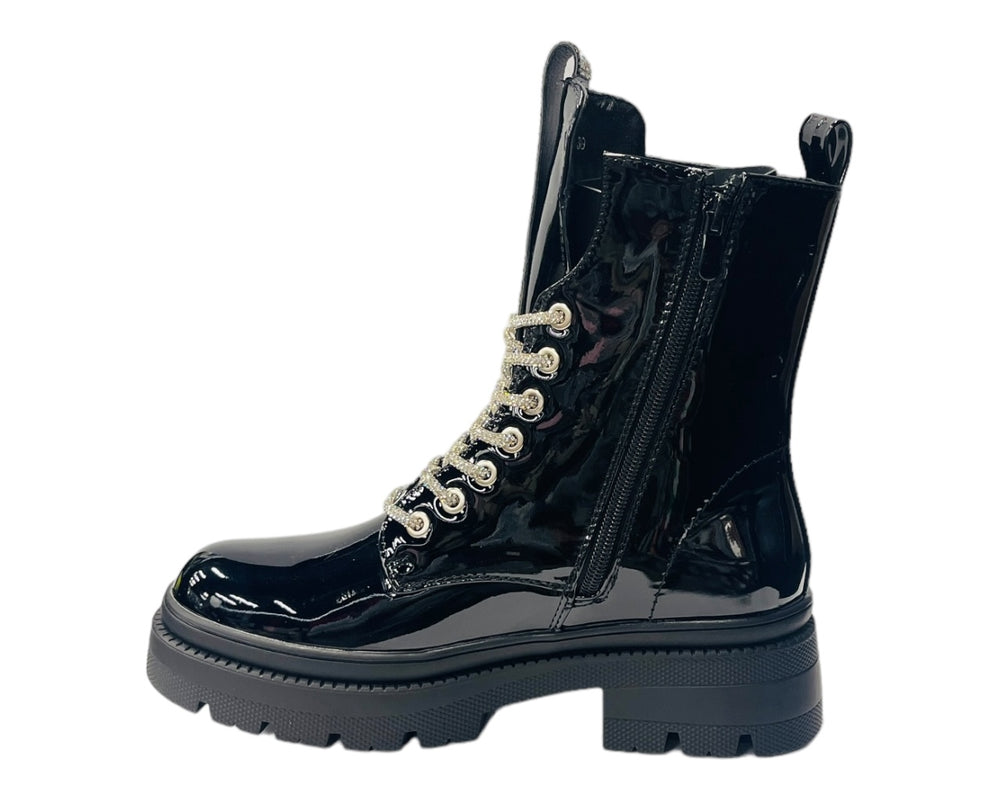 Rhinestone Faux Leather Ankle Boots