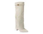 Knee High Faux Leather Fold Over Wedge Heel Boots