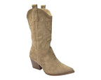 Mid Calf Embroidered Faux Suede Cowboy Boots