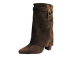 Faux Suede Fold Over Padlock Ankle Boots