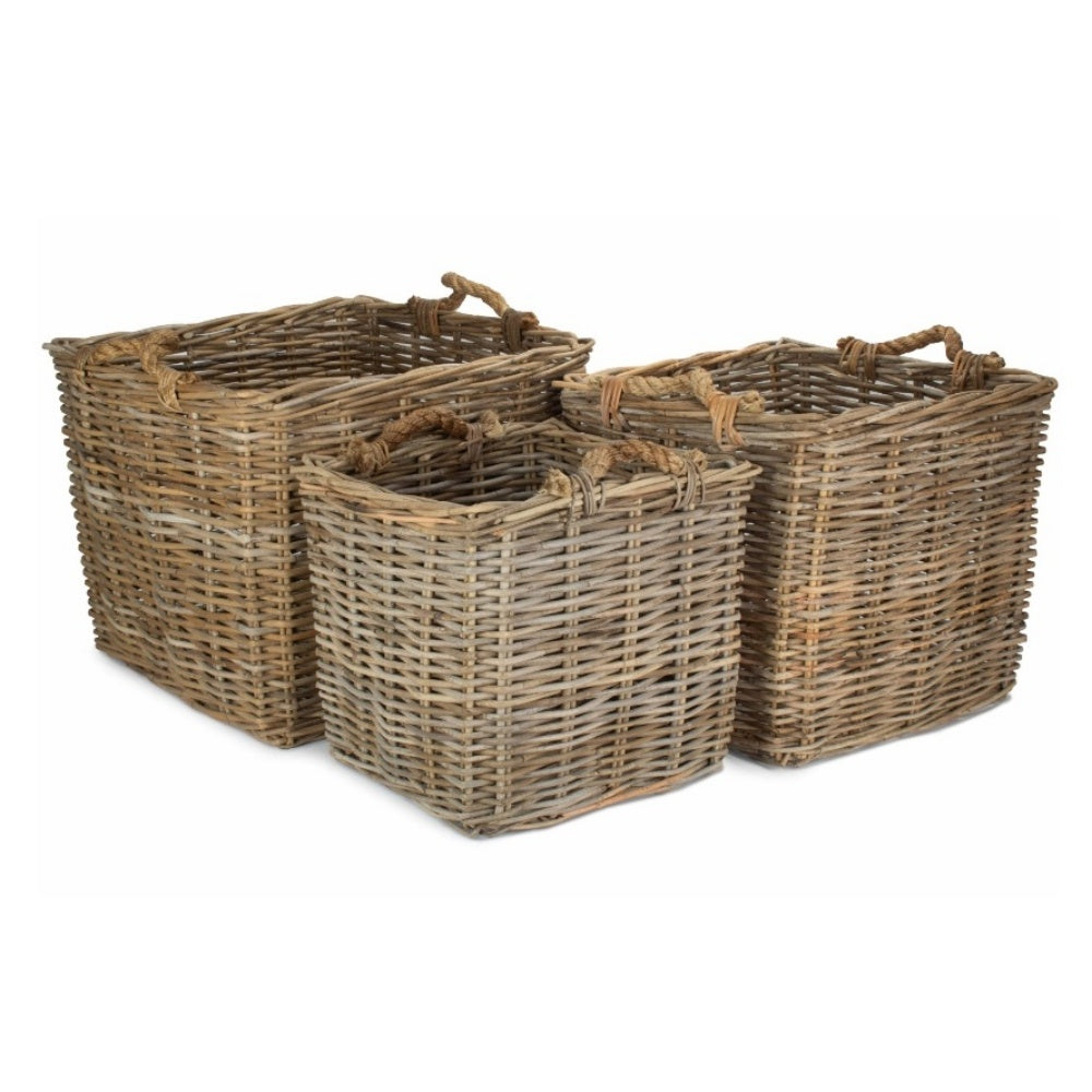 Square Grey Rattan Log Basket Main image