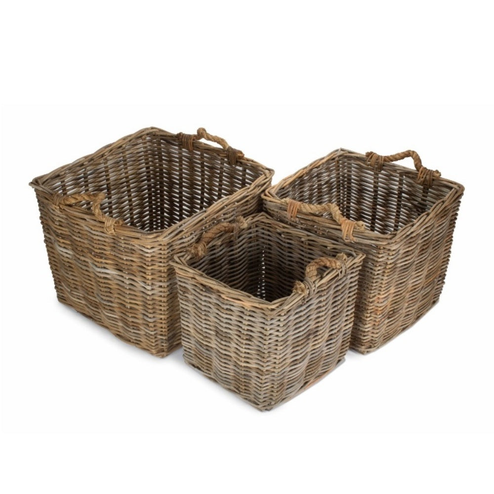 Square Grey Rattan Log Basket Secondary image