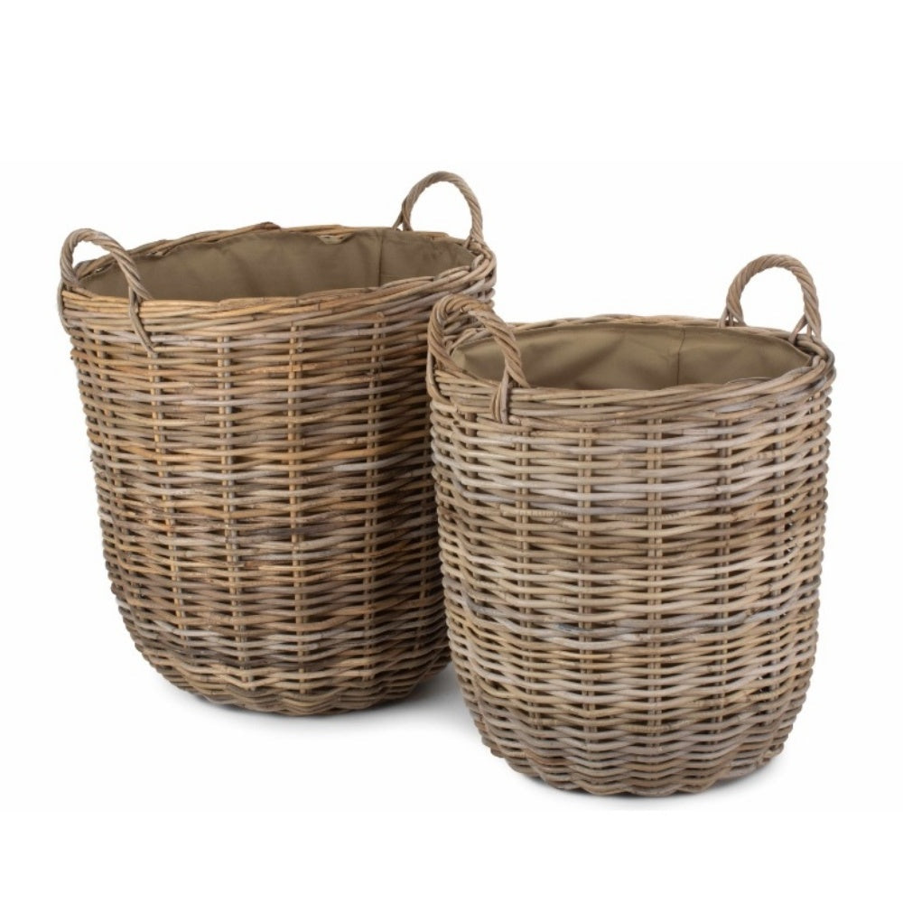 Hessian Lined Tall Round Fireside Rattan Log Basket