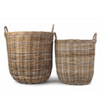 Hessian Lined Tall Round Fireside Rattan Log Basket