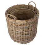 Hessian Lined Tall Round Fireside Rattan Log Basket