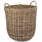 Hessian Lined Tall Round Fireside Rattan Log Basket