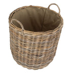 Hessian Lined Tall Round Fireside Rattan Log Basket