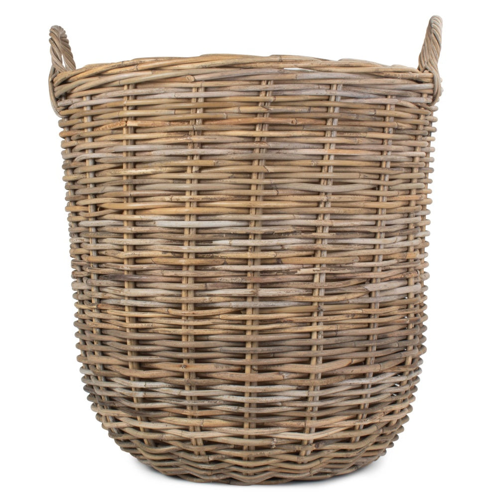 Hessian Lined Tall Round Fireside Rattan Log Basket