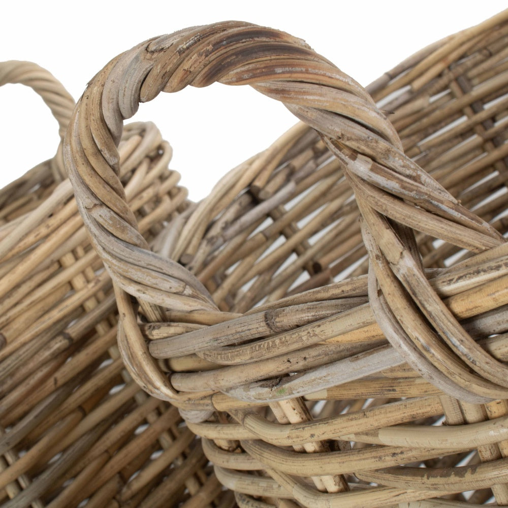 Tall Round Fireside Grey Rattan Log Basket