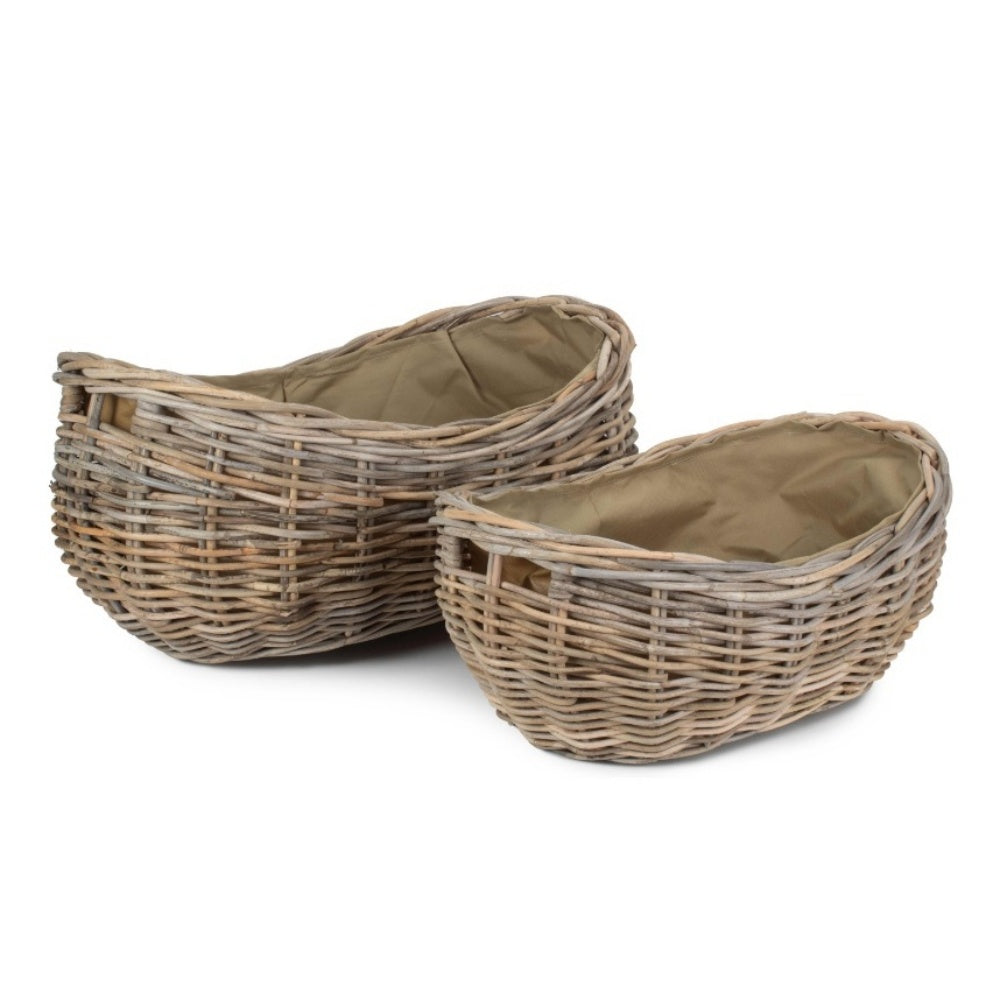 Boat Shaped Rattan Log Basket with Hessian Lining Main image