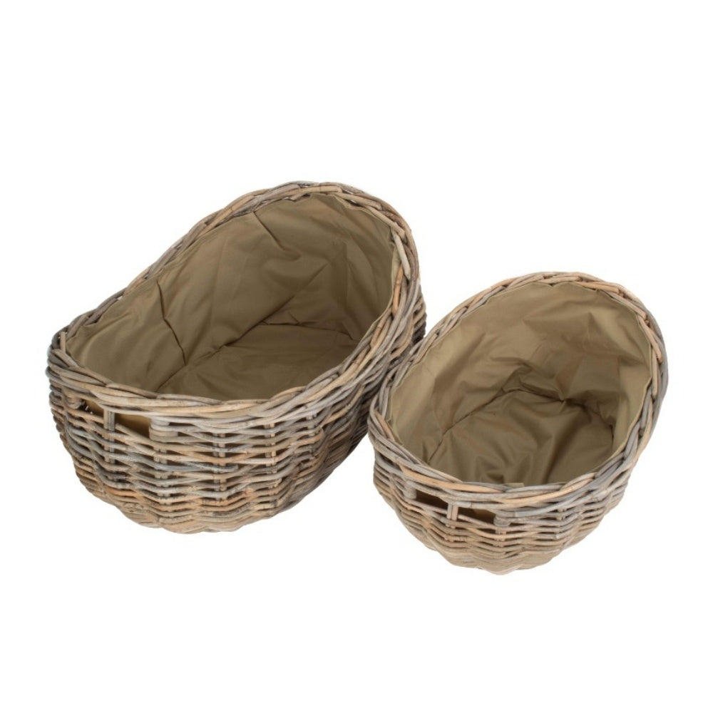 Boat Shaped Rattan Log Basket with Hessian Lining Secondary image