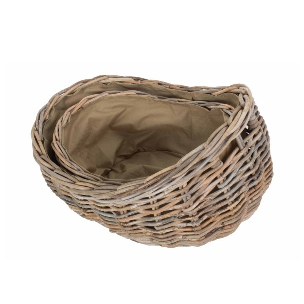 Boat Shaped Rattan Log Basket with Hessian Lining