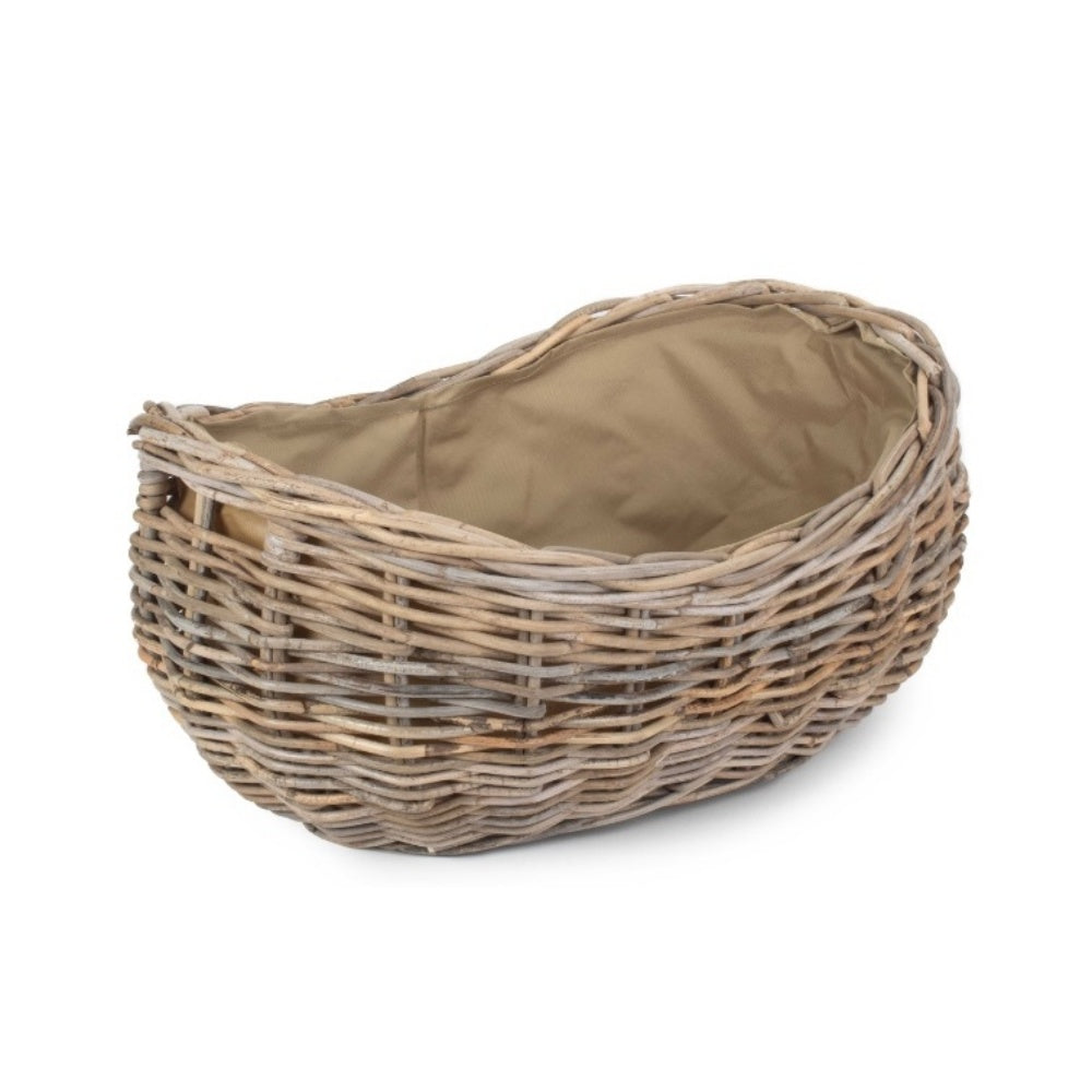 Boat Shaped Rattan Log Basket with Hessian Lining