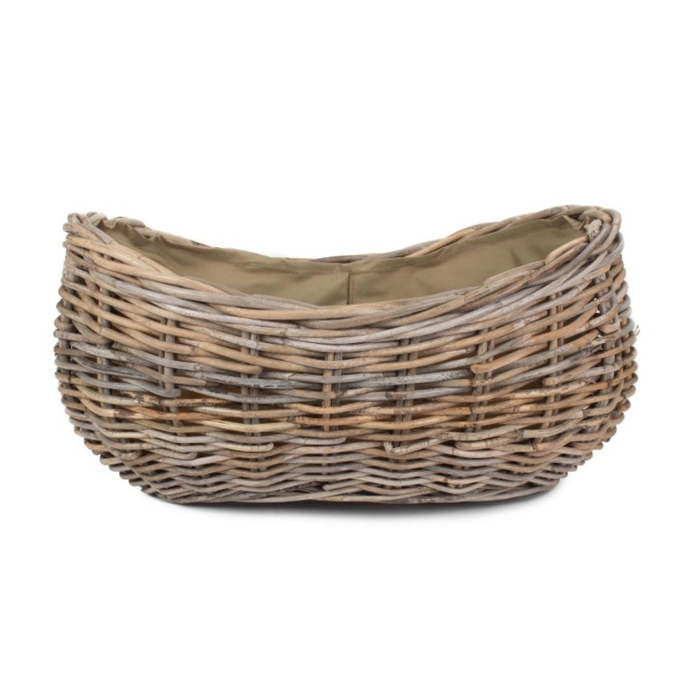 Boat Shaped Rattan Log Basket with Hessian Lining
