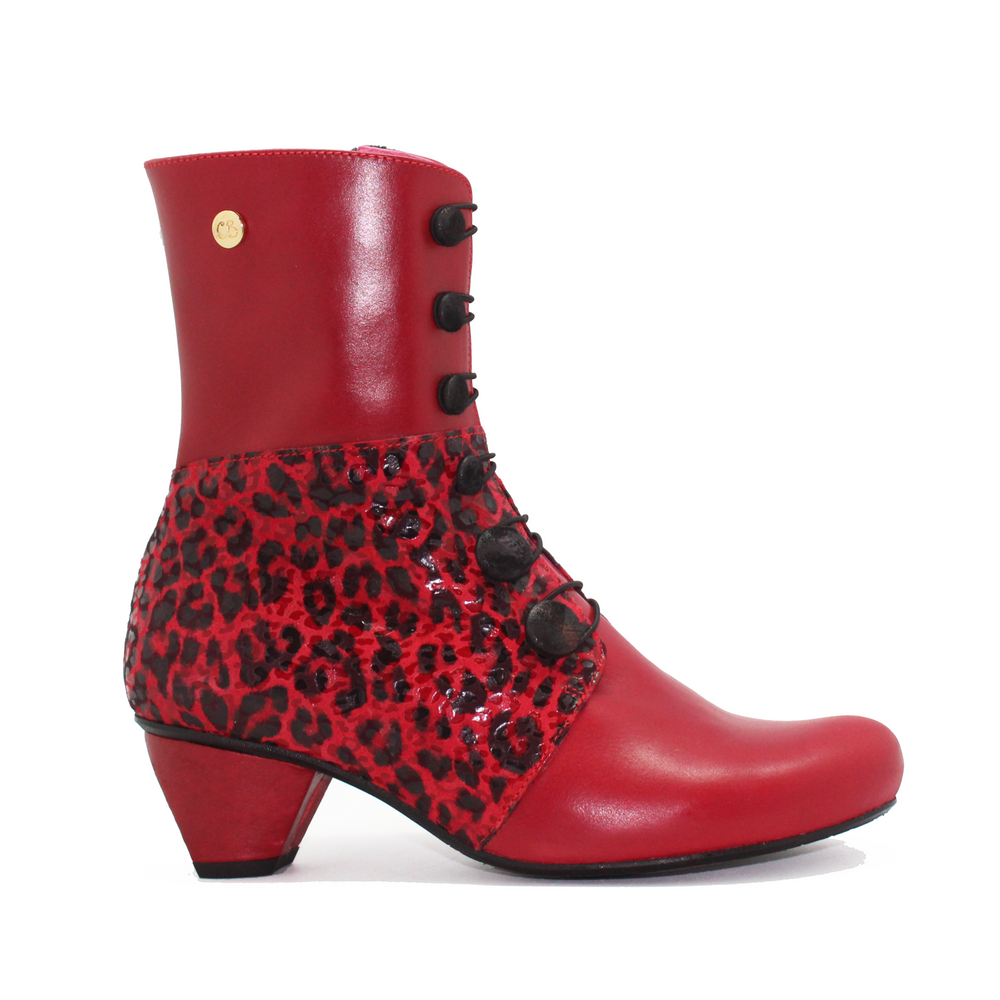 Chateau Noir - Red- leopard Button boot Main image