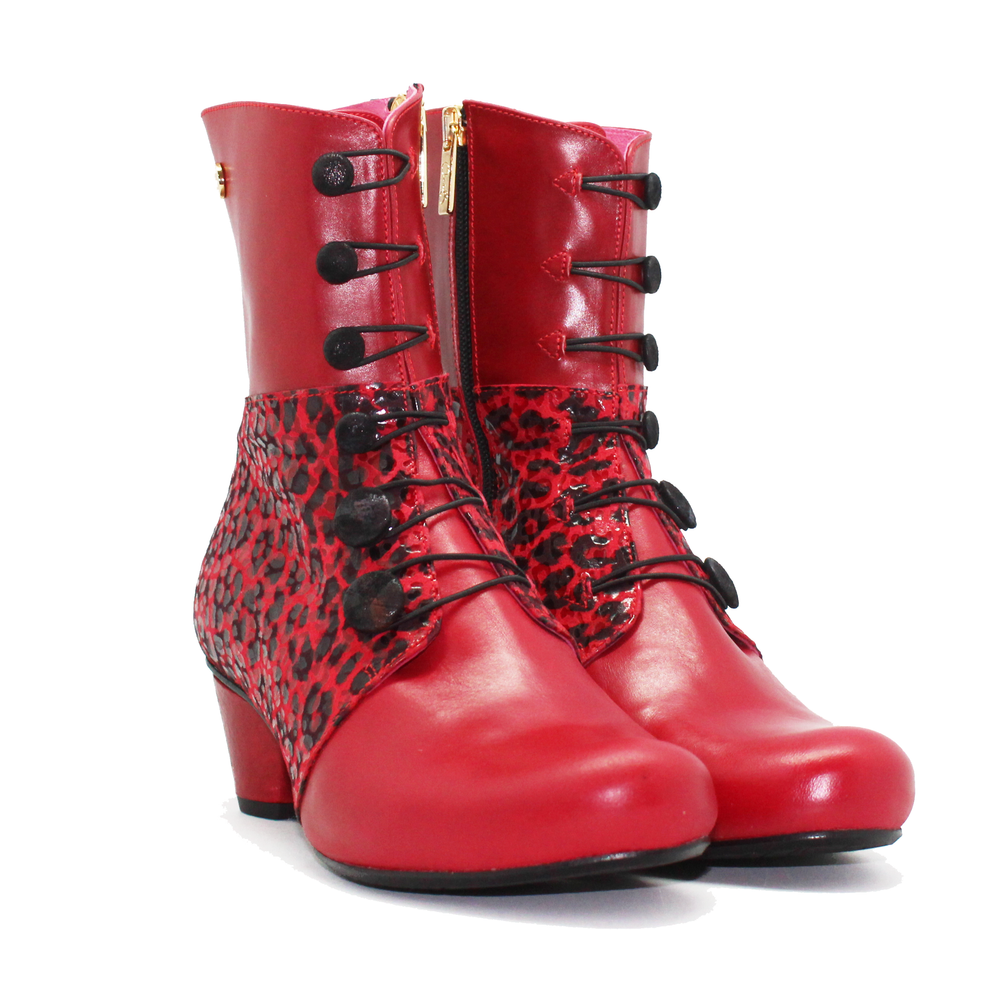 Chateau Noir - Red- leopard Button boot Secondary image