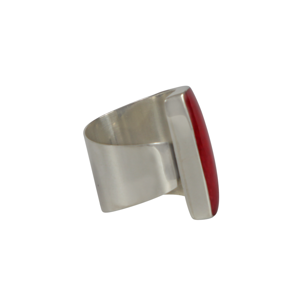 Coral misshaped colourful rectangle ring with sterling silver base by Sundari jewellery