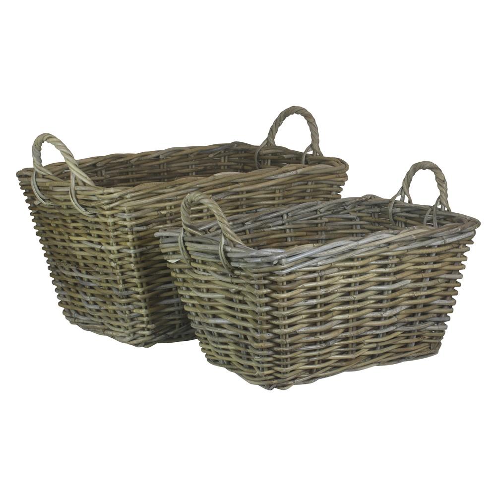 Red Hamper Rectangular Grey Rattan Floor Storage Basket Main image