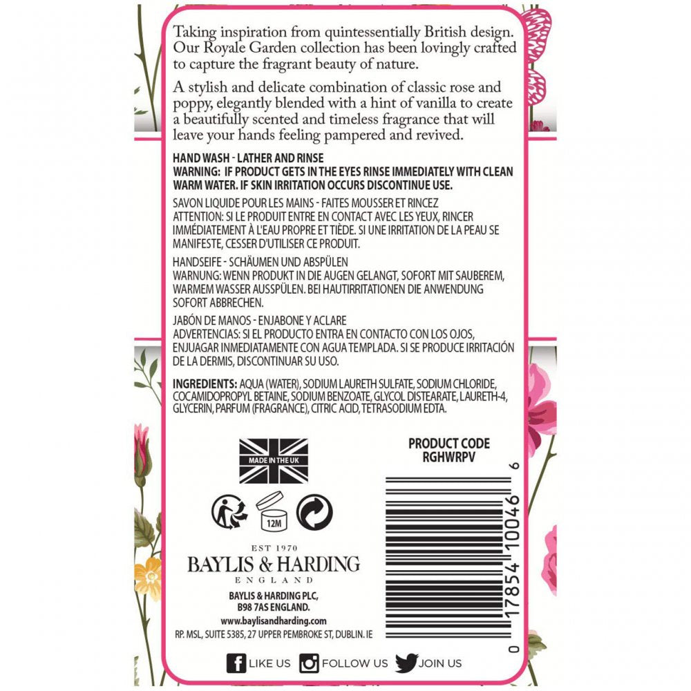 Baylis & Harding Rose, Poppy & Vanilla Hand Wash, 500ml