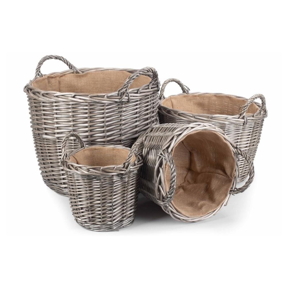 Red Hamper Round Antique Wash Finish Wicker Lined Wicker Log Basket Main image