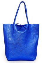 Ladies Soft Italian Real Leather Metallic Shopper Tote Bags Women Girls College Shoulder Handbags for Women