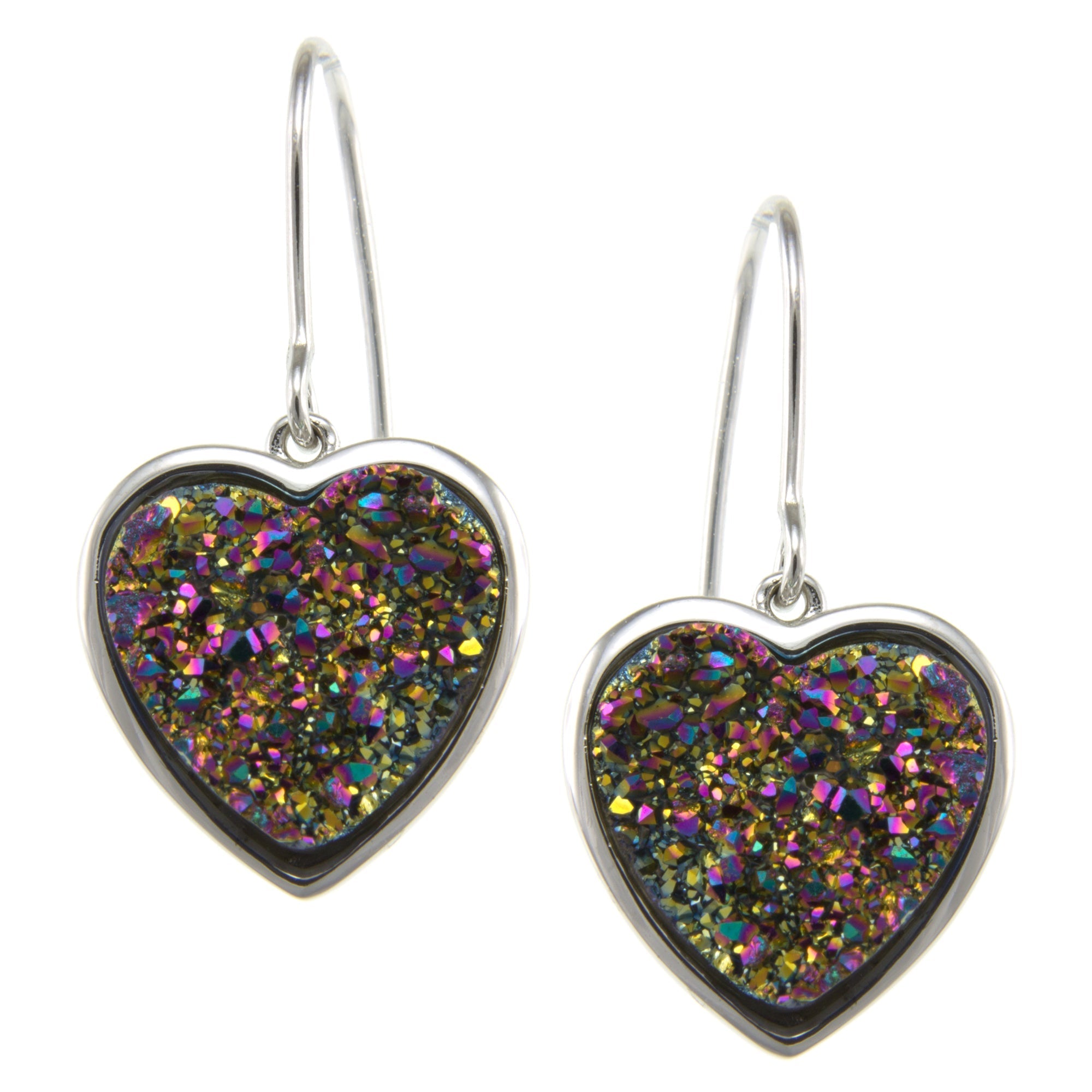 Pearlz Ocean Rainbow Druzy Heart Earrings Secondary image