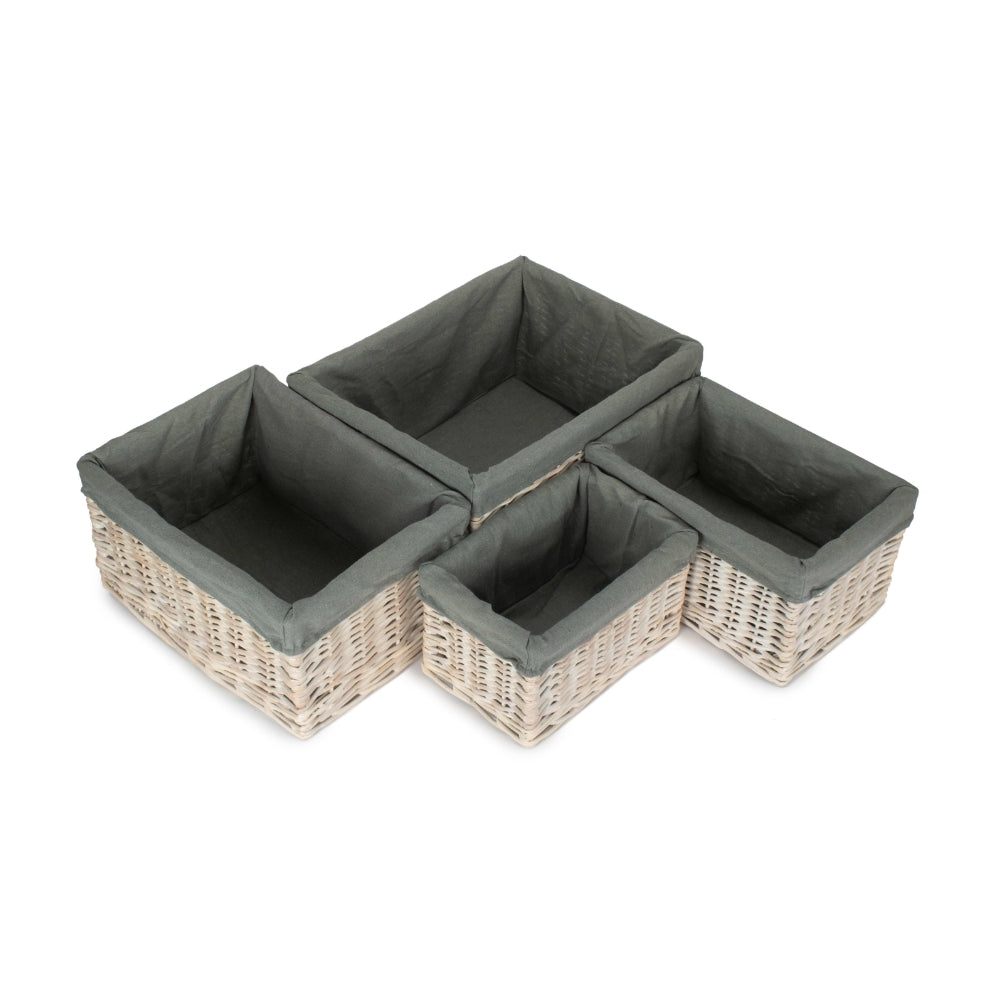 White Wash Grey Lined Open Storage Basket Secondary image