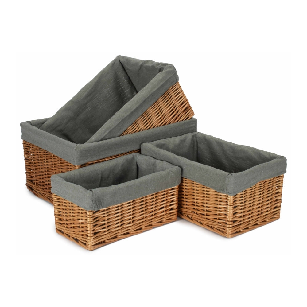 Red Hamper Double Steamed Grey Cotton Lined Willow Storage Baskets Main image