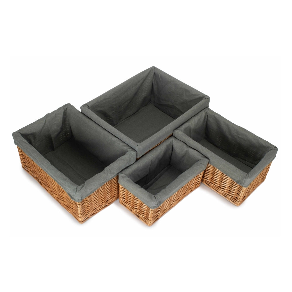 Double Steamed Grey Cotton Lined Willow Storage Baskets Secondary image