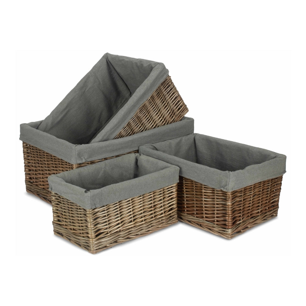Red Hamper Antique Wash Grey Cotton Grey Lined Willow Storage Baskets Main image