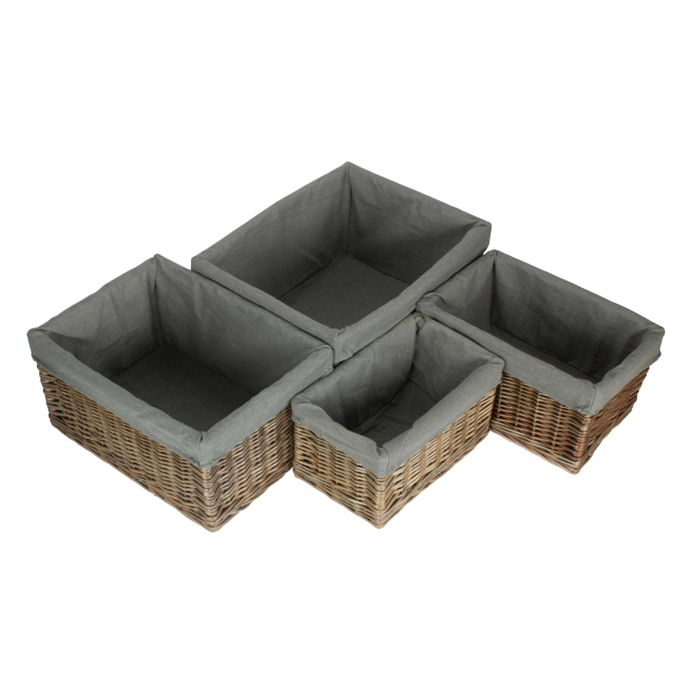 Antique Wash Grey Cotton Grey Lined Willow Storage Baskets Secondary image