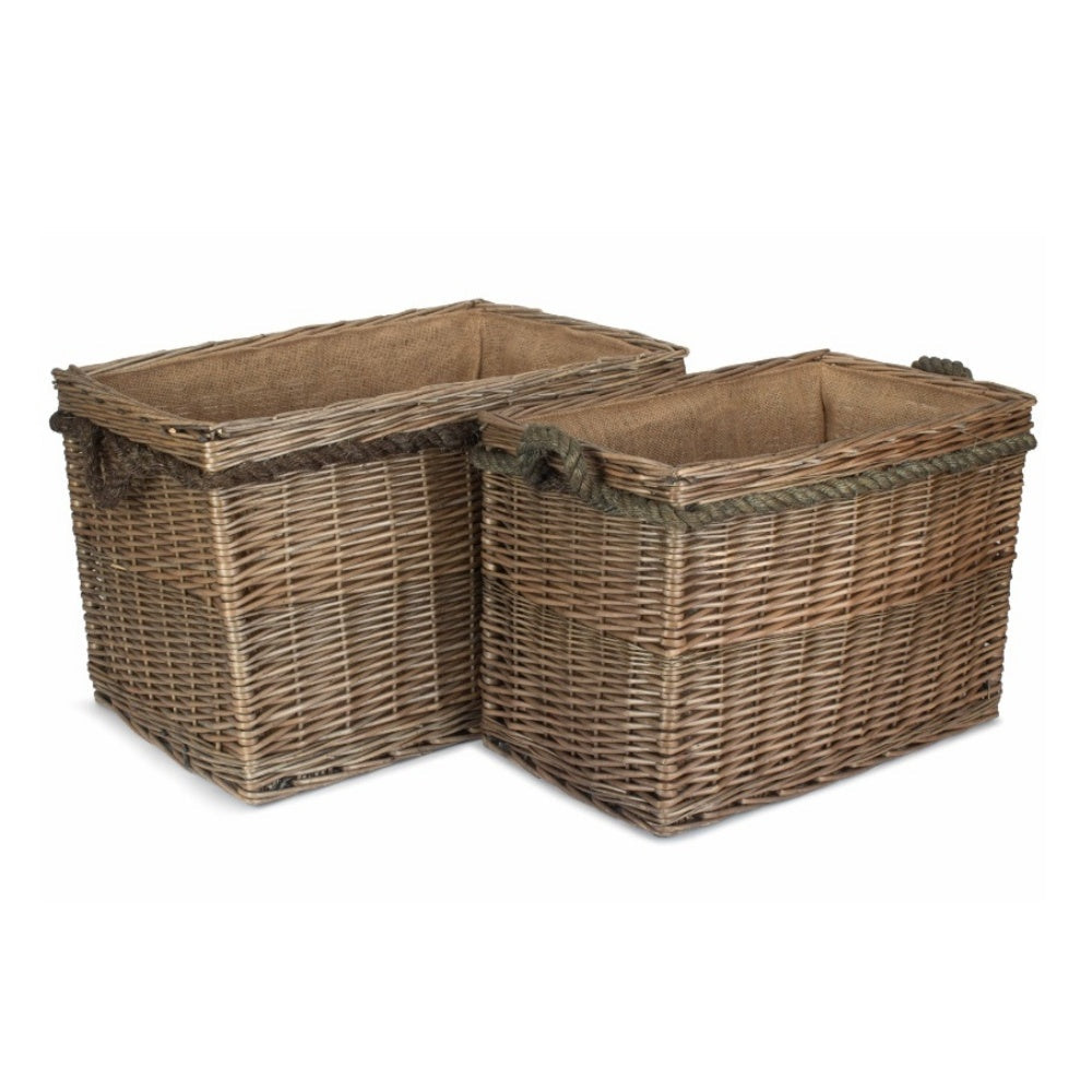 Rectangular Rope Handled Wicker Log Basket Main image