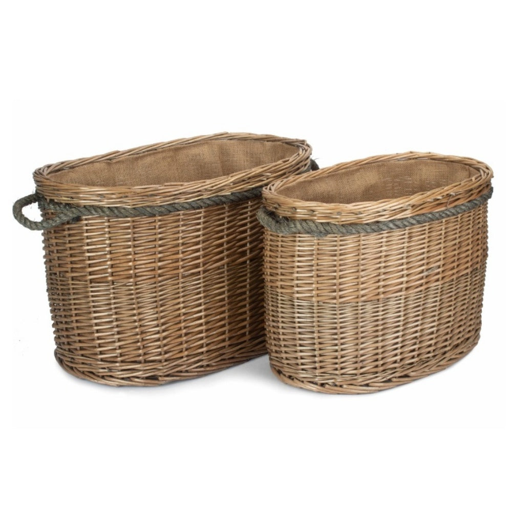 Oval Rope Handled Wicker Log Basket Main image