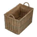 Antique Wash Rectangular Hessian Lined Wicker Log Basket