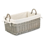 Red Hamper Shallow Cotton Lined Antique Wash Storage Wicker Basket