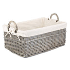 Red Hamper Shallow Cotton Lined Antique Wash Storage Wicker Basket