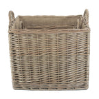 Antique Wash Square Hessian Lined Log Basket