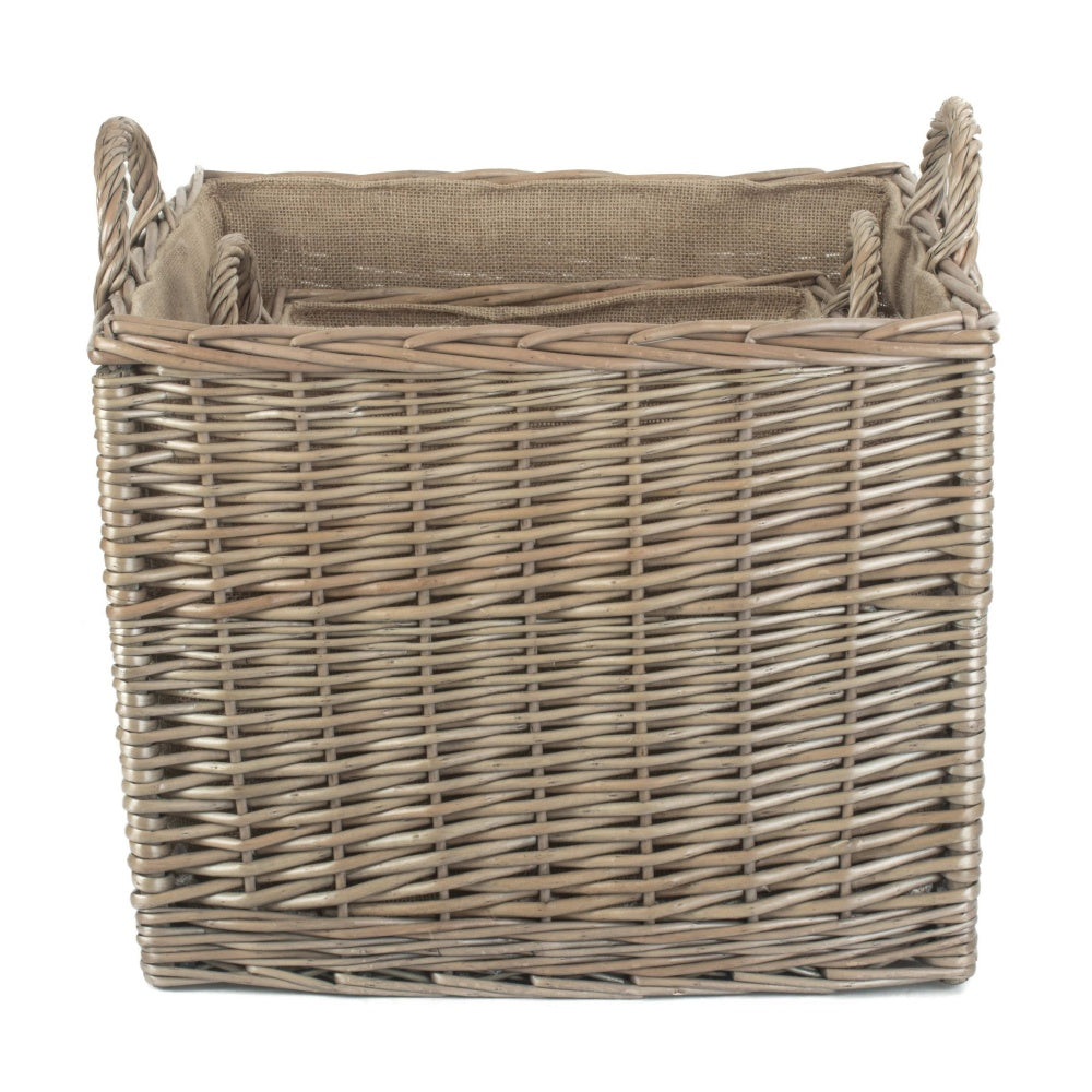 Antique Wash Square Hessian Lined Log Basket