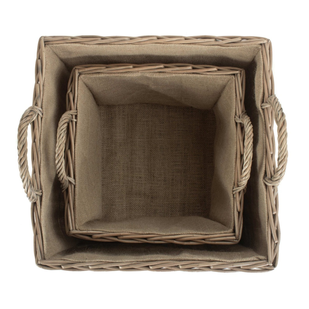 Antique Wash Square Hessian Lined Log Basket