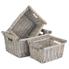 Red Hamper Grey Wash Wooden Handled Wicker Storage Basket