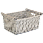 Red Hamper Grey Wash Wooden Handled Wicker Storage Basket