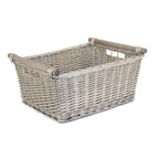 Red Hamper Grey Wash Wooden Handled Wicker Storage Basket