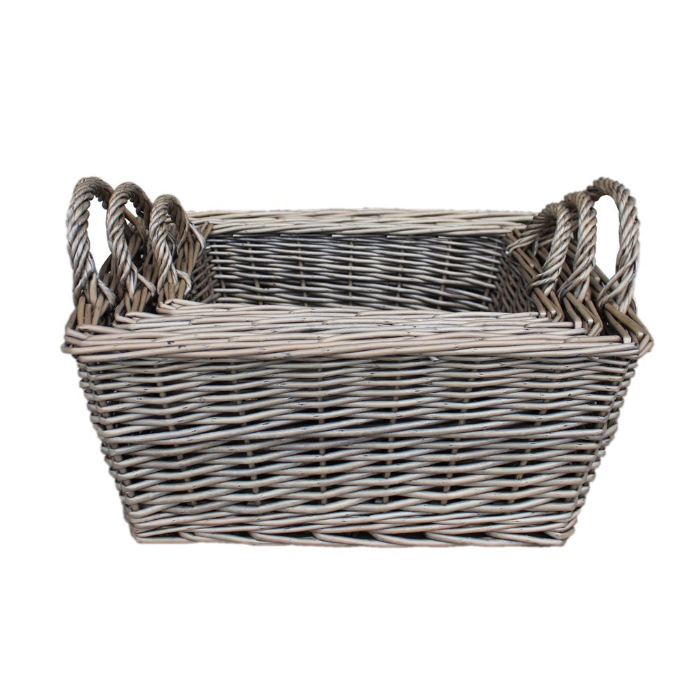 Red Hamper Wicker Antique Wash Finish Handled Unlined Storage Basket Main image