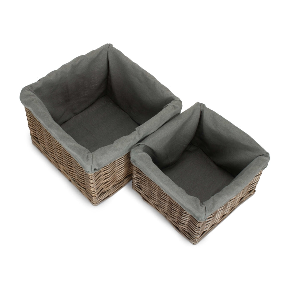 Red Hamper Small Square Antique Wash Grey Lined Storage Basket Main image