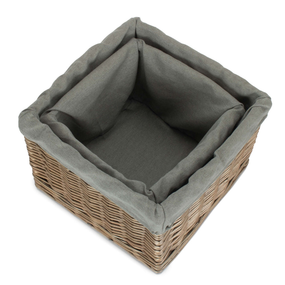 Small Square Antique Wash Grey Lined Storage Basket Secondary image