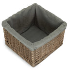 Red Hamper Small Square Antique Wash Grey Lined Storage Basket