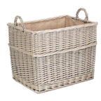 Red Hamper Rectangular Hessian Lined Wicker Log Storage Basket